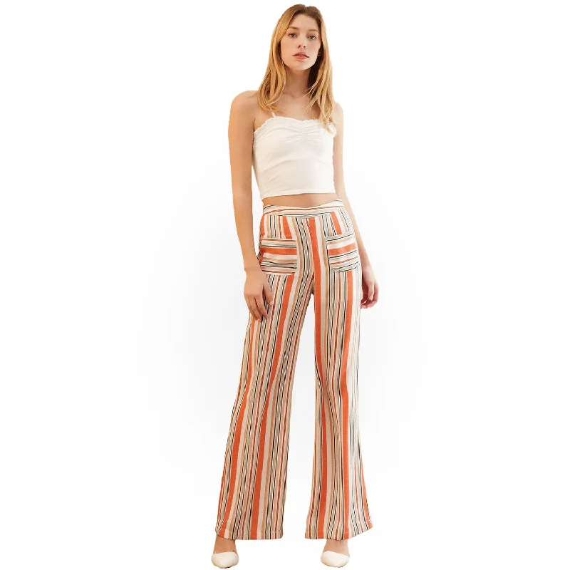 Women's High-waisted Palazzo in Rust Multi Stripe Style Streetwear