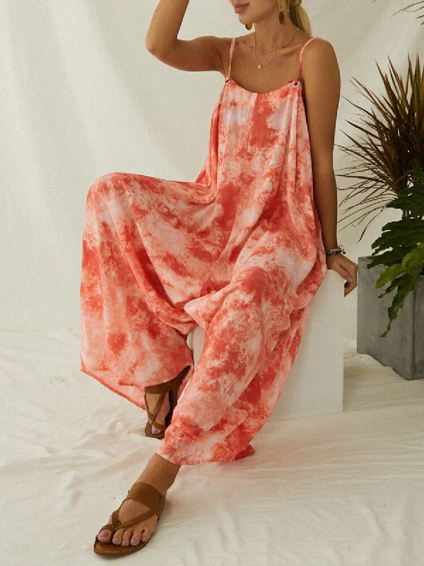 Women's Tie Dye Printed Spaghetti Straps Loose Jumpsuit New Season Fashion Preview