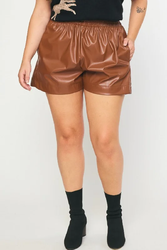 Plus Size-When In Doubt Faux Leather Shorts-Walnut New In This Season