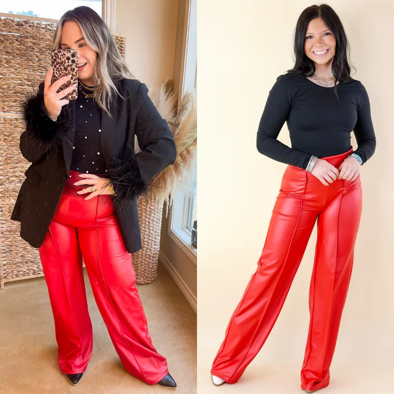 Advice For You Straight Leg Faux Leather Straight Leg with Front Seam in Red Flash Sale