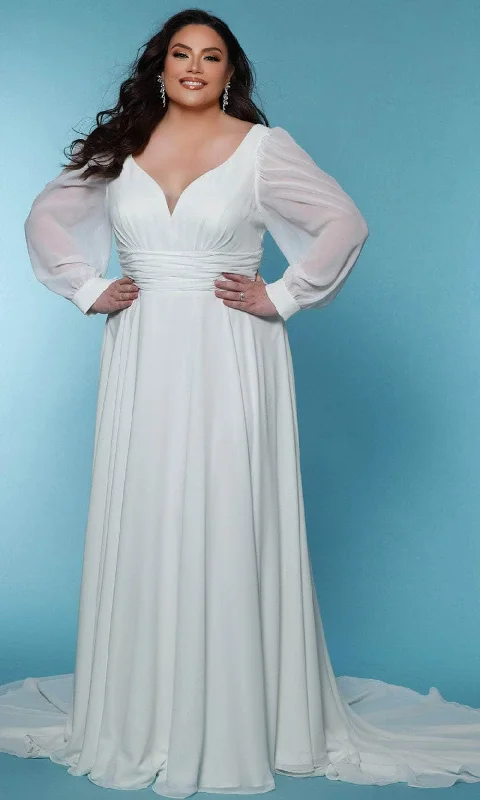 Sydney's Closet Bridal SC5320 - Long Sleeve V-Neck Bridal Gown Huge Savings On Parisian Styles