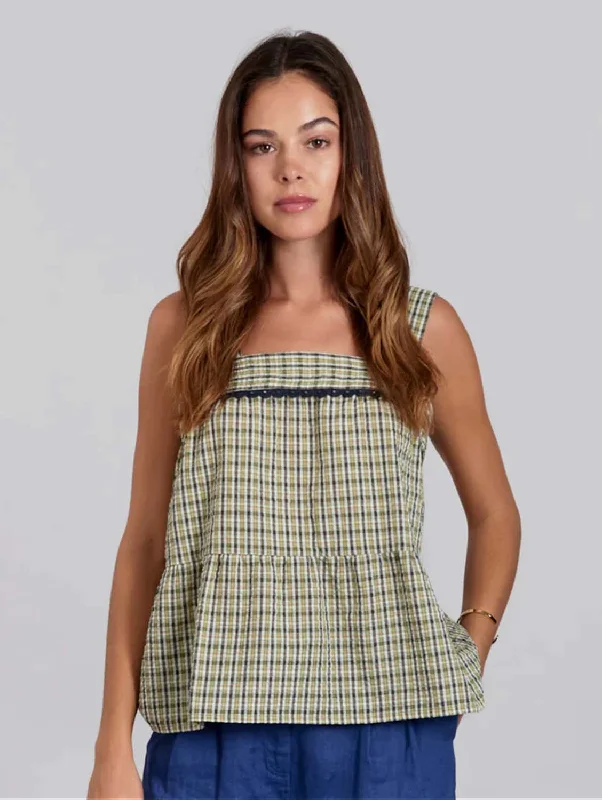 Caitlin Women's Organic Cotton Top | Summer Check Romantic Date - Night Ensemble