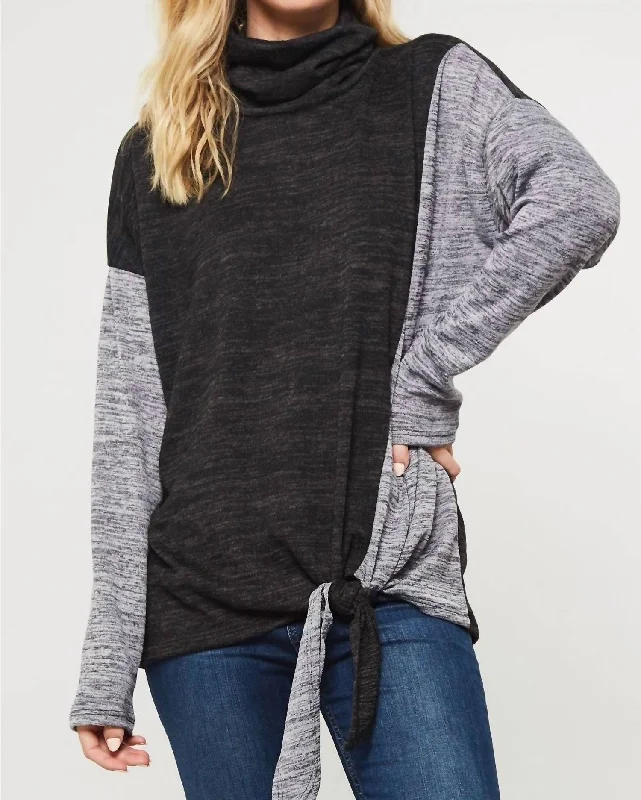 Color Block Knit Top In Charcoal/black Graceful Drape