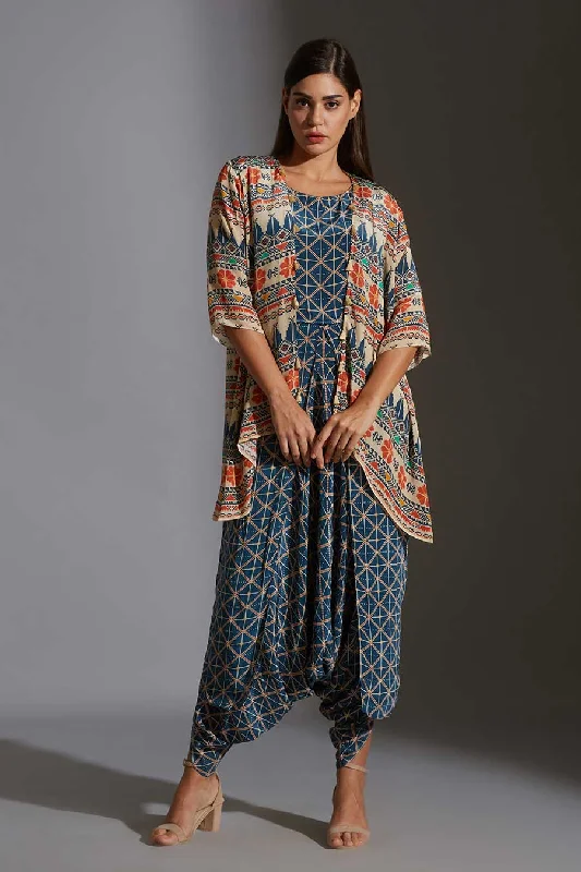 Printed Dhoti Jumpsuit & Jacket Set Season Sale