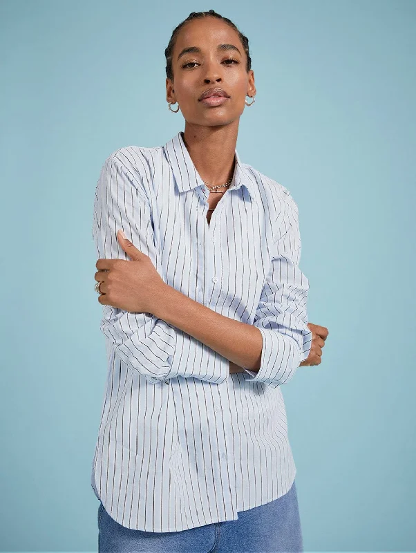 Rishma Organic Cotton Stripe Shirt | Blue Stripe Dive Into Trendy Women's Fashion