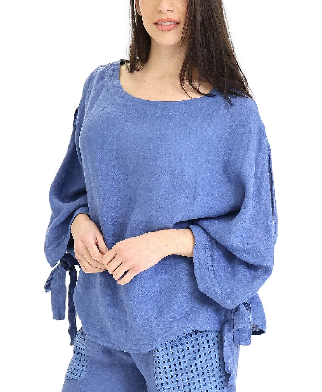 Linen Split Sleeve Top Trend Forward Women's Wear