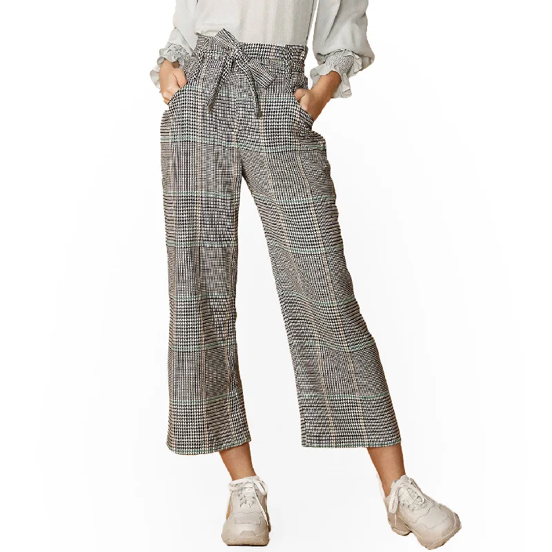 Women's Plaid Tie Waist Cropped Pants in Fall Glen Chic Style