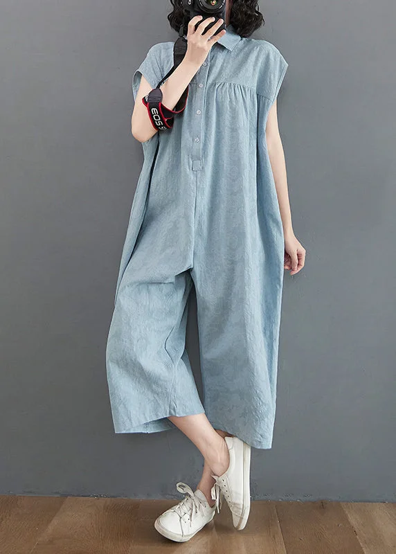 Bohemian Light Blue Oversized Patchwork Cotton Jumpsuit Summer Find Your Unique Flair