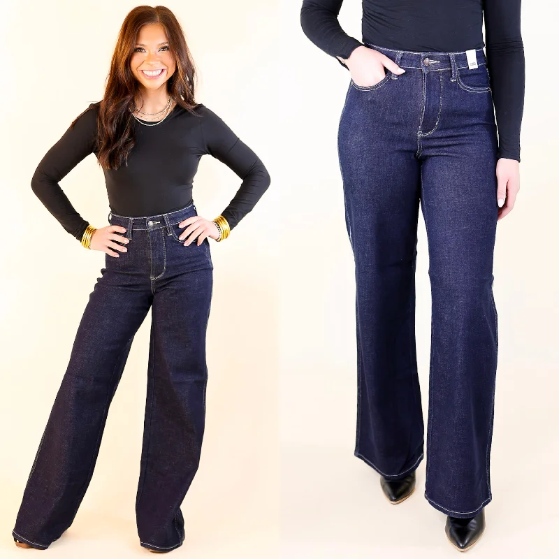 Judy Blue | Smooth Stride Tummy Control Retro Wide Leg Jean in Dark Rinse Wash Unleash Your Trendy Side