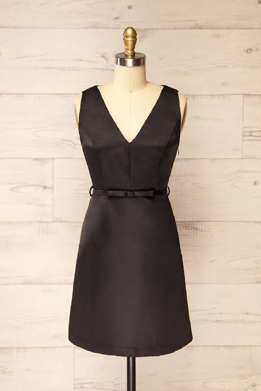 Evesham | Short Black Dress w/ Ribbon Belt Chic Everyday Wear