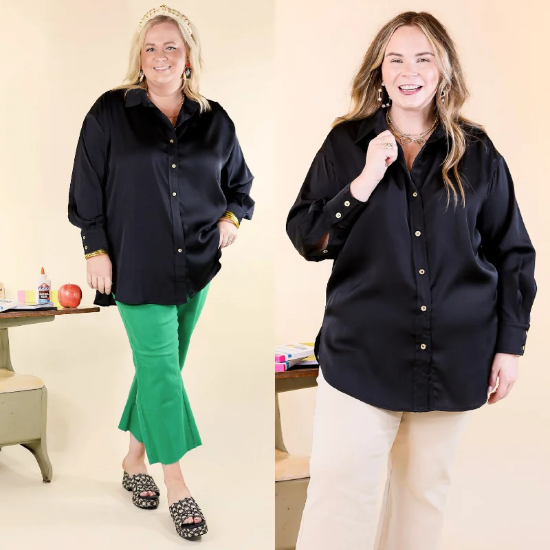 Tell Me Something Good Long Sleeve Button Up Top in Black Your Timeless Wardrobe Awaits