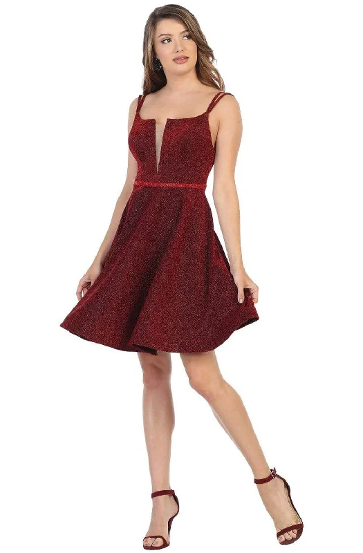 May Queen - MQ1697 Deep V-neck A-line Cocktail Dress Trend Forward Threads For Her