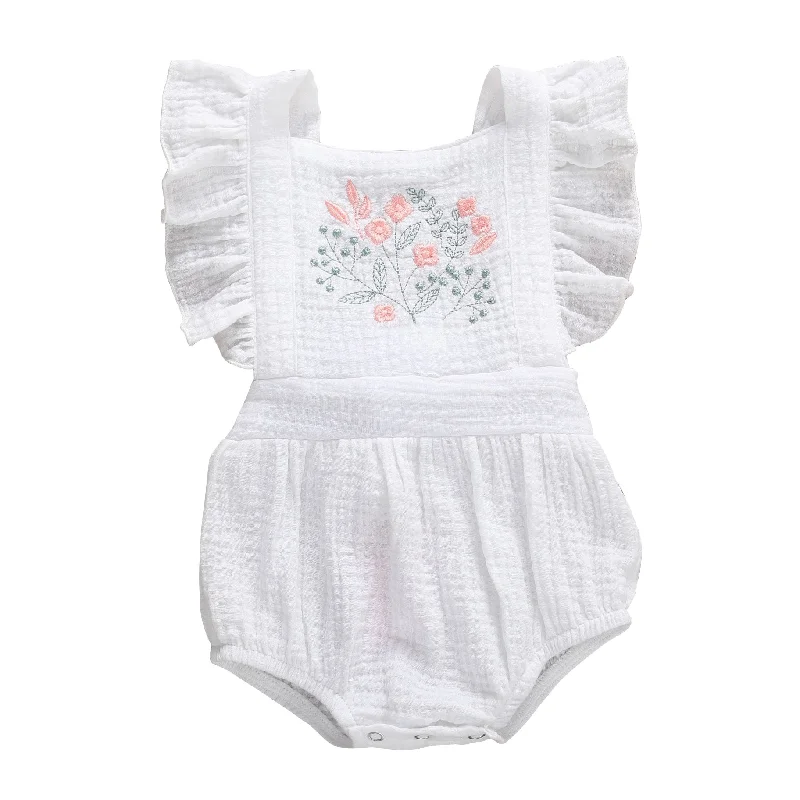 THEA Embroidered Ruffle Romper Sustainable Fashion Extravaganza