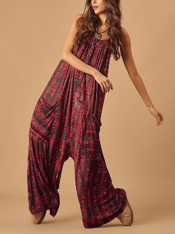 Bohemian Printed Loose Casual Jumpsuit Women's Fashion Hotspots