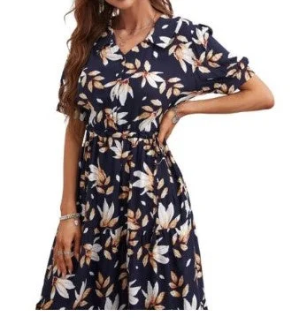 MANDY Natural/navy floral dress Flash Sales