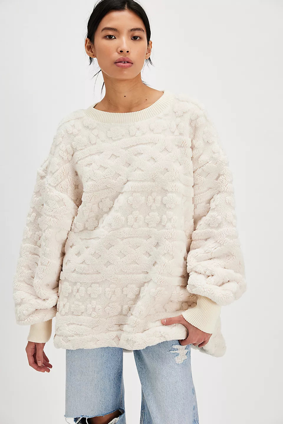 Free People Cable Knit Sweatshirt - IVORY COMBO Elegant Ensemble