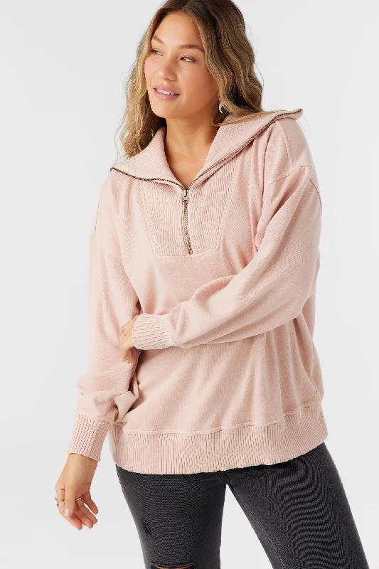 Oneill KARMA FRENCH TERRY HALF ZIP PULLOVER - ROSE DUST Wardrobe Refresh