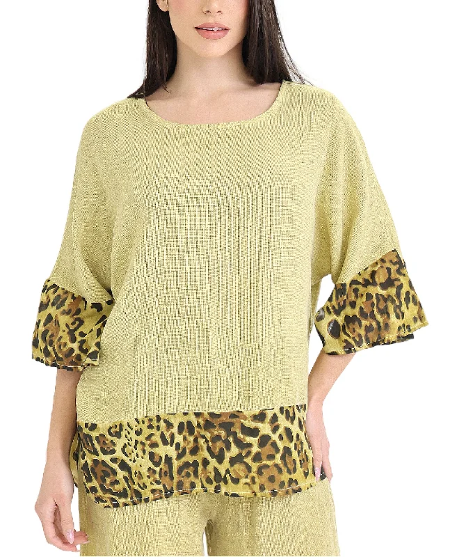 Linen & Cotton Top w/ Leopard Trim Style Breakthroughs