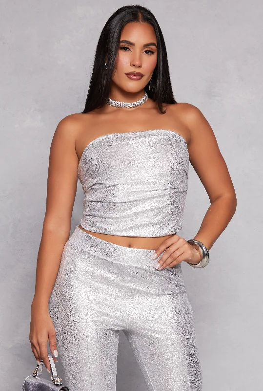 Haute Monde Foil Screen Tube Top Latest Trends