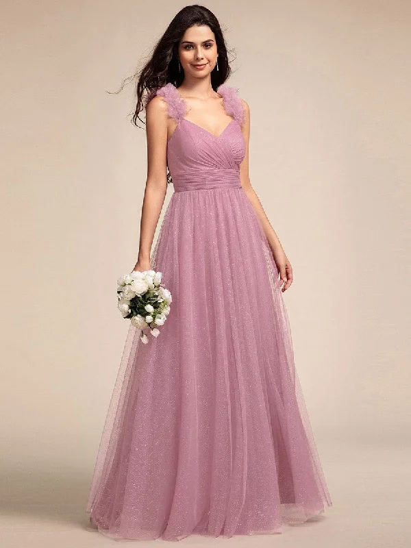 Embellished Shoulders Pleated Tulle Glitter Bridesmaid Dress Bid Farewell To The Old Season