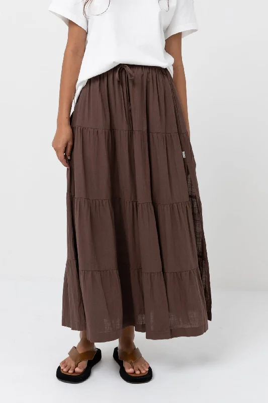 Rhythm Classic Tiered Maxi Skirt - CHOCOLATE Premium Fashion