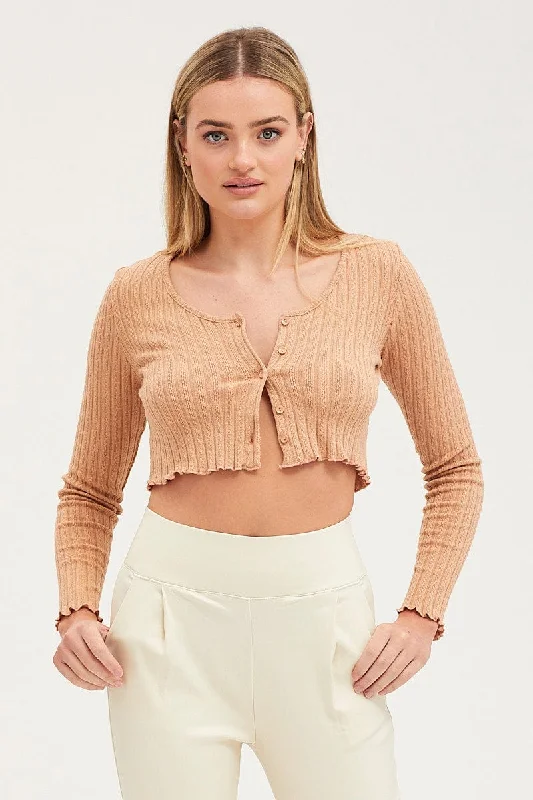 Beige Rib Top Long Sleeve Exclusive Discounts