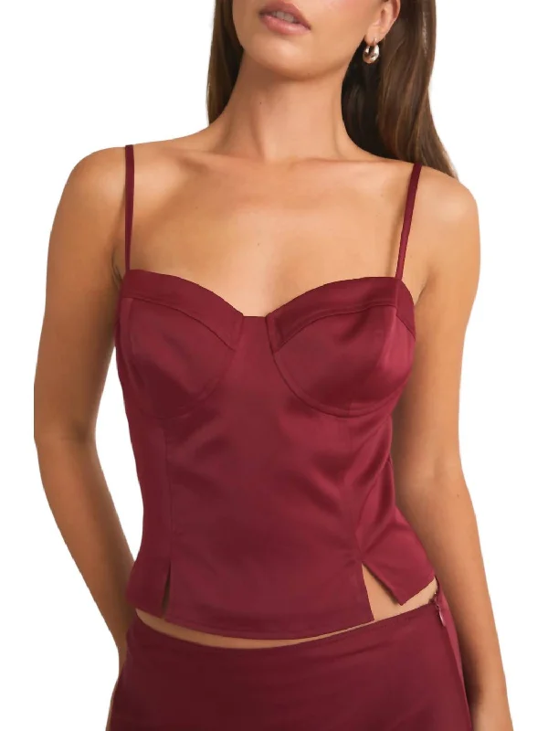 Satin Bustier Top In Wine Embrace New Fashion