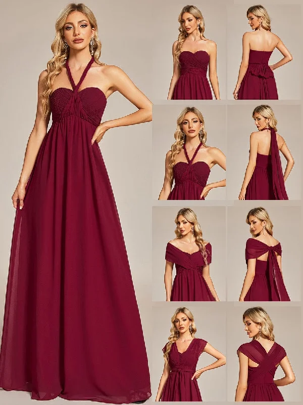 Convertible Chiffon Pleated Strapless Tie-Waist Bridesmaid Dress Discount Extravaganza