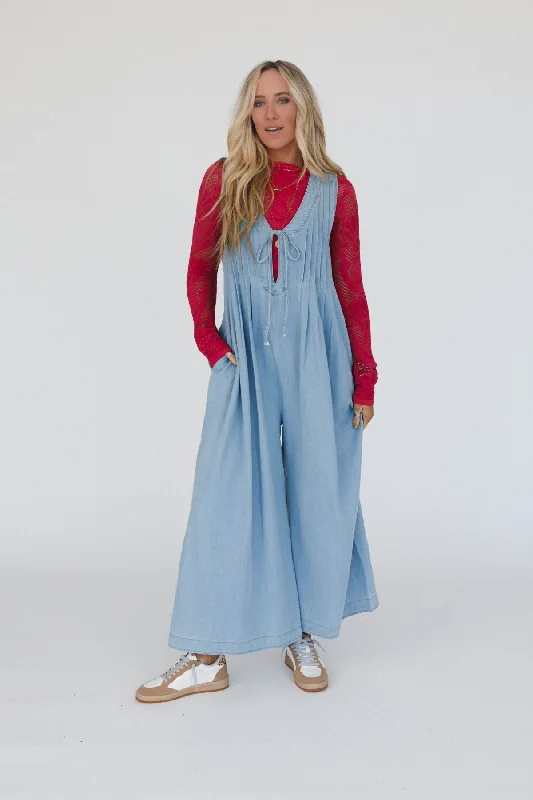 Wild Tides Denim Jumpsuit - Blue Trendy Threads