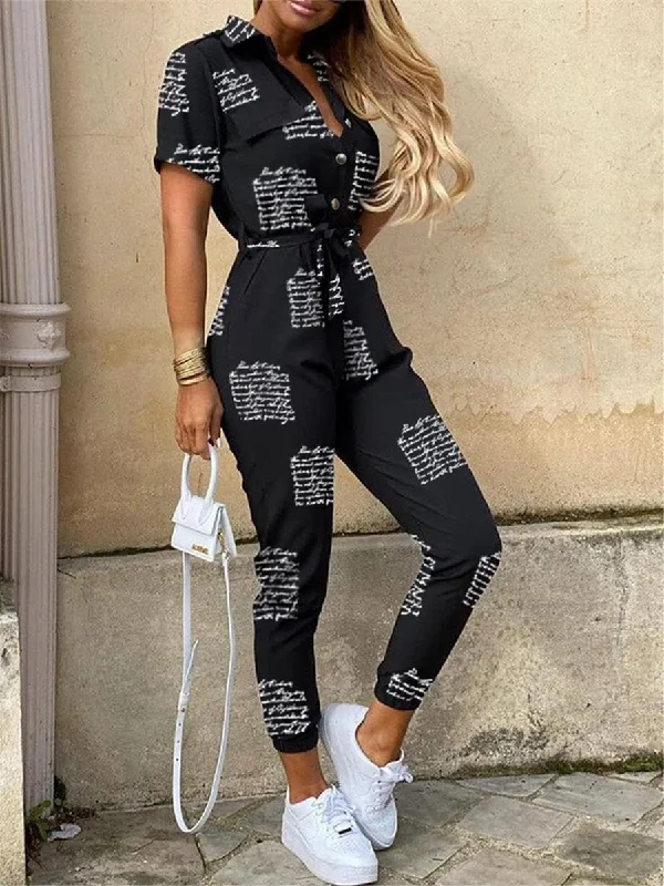 Short Sleeve Printed Pocket Jumpsuit Limited Time