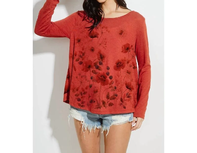 Flower Print Top In Rust Summer Deals