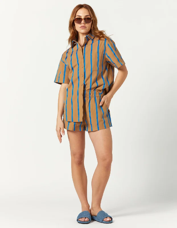 Brentwood Short - Brown/Blue Stripe Style Your Wardrobe