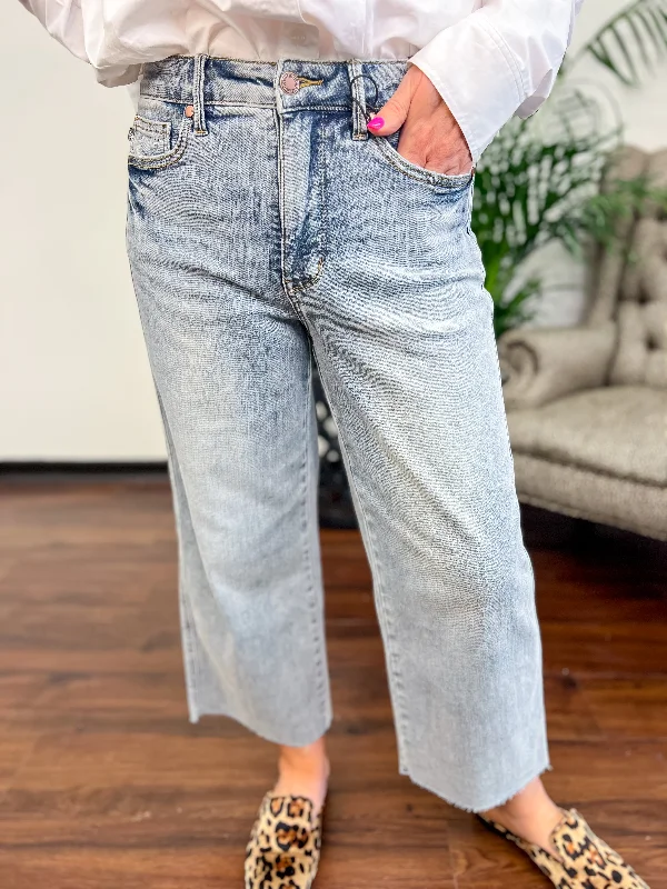 [Judy Blue] Flattering Tummy Control Crop Wide Denim Timeless Elegance Redefined