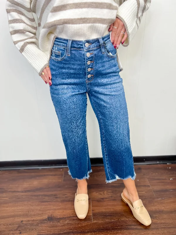 Fly Away Button Wide Crop Jeans The Latest Trends