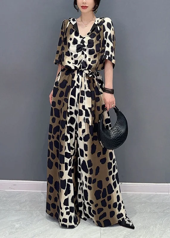 Women Colorblock Leopard Pockets Patchwork Cotton Jumpsuit Summer Trend Forward Women's Wear