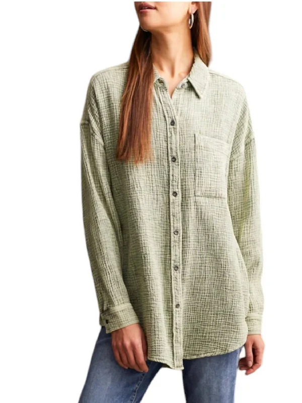 Waffle Button-Up Shirt In Clover Leaf Alluring Design