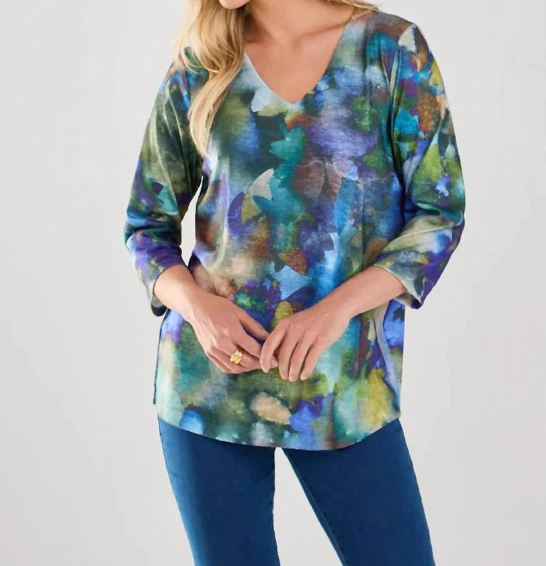 Norah Watercolor V-Neck Top In Blue Gift Ideas