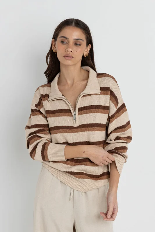 Rhythm 1/4 Zip Isla Striped Jumper - COFFEE Unleash Your Trend Driven Style