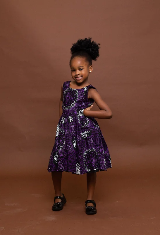 Sabina Ankara girls dress | Purple and White African Print Minimalist Office - Ready Style