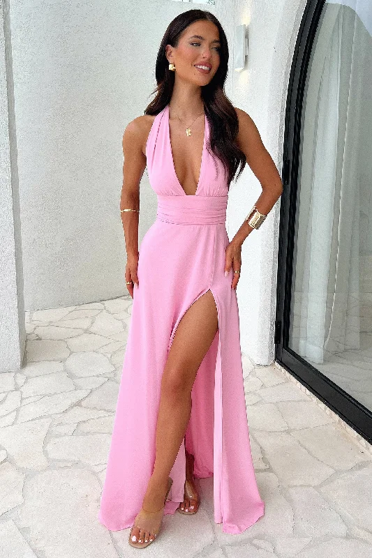 Elenor Halter Maxi Dress - Pink Best Sellers