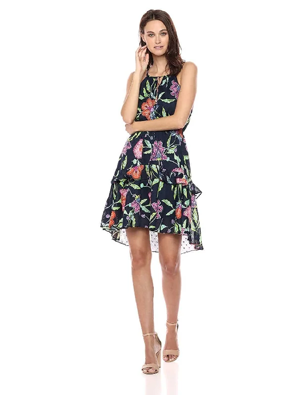 Taylor - 9682M Floral Print Tie Keyhole Front Dress Style Redefined