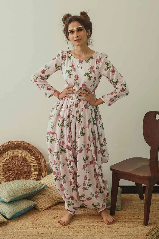 Cowled Pink Floral Jumpsuit Casual Fashion