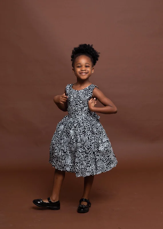 Skylar Ankara girls dress | Black and White African Print Coastal Beach - Inspired Style