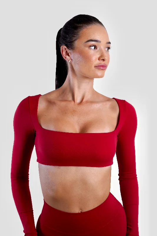 SLEEK LONG SLEEVE TOP - DARK RED Mega Sale