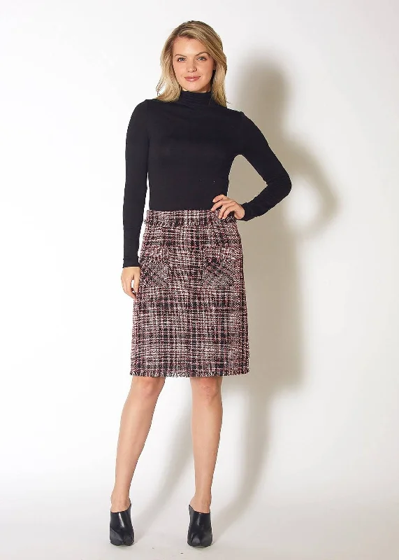 Women's Red Tweed High Rise Pencil Skirt in Red Black Tweed Dive Into Trendy Women's Fashion