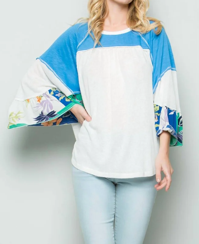 Fun & Flirty Color Block Top In Blue Current Trends