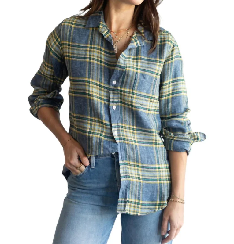 Barry Tailored Button-Up Shirt In Yellow Blue Plaid Big Discounts