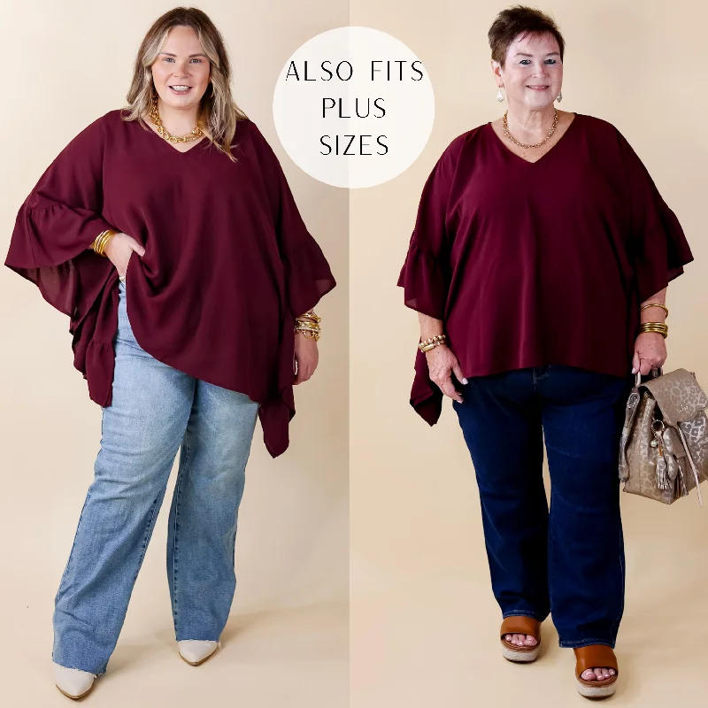 Secret Strength Ruffle Detail Poncho Top in Maroon Valentine's Special