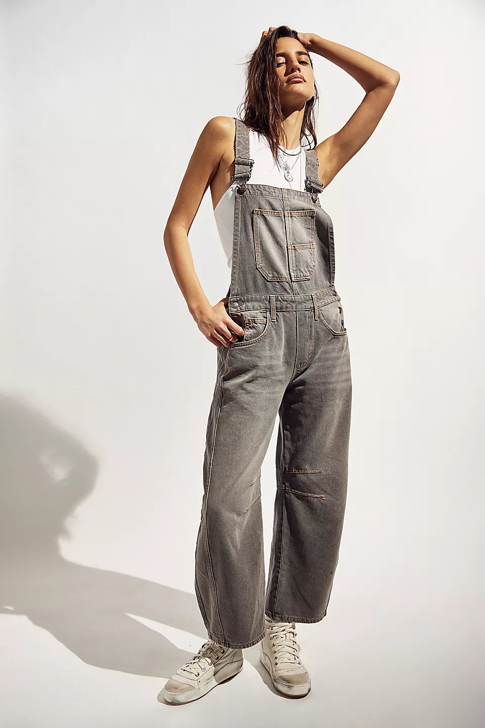 Free People We The Free Good Luck Barrel Overalls - ARCHIVE GREY Urban Femme Streetwear