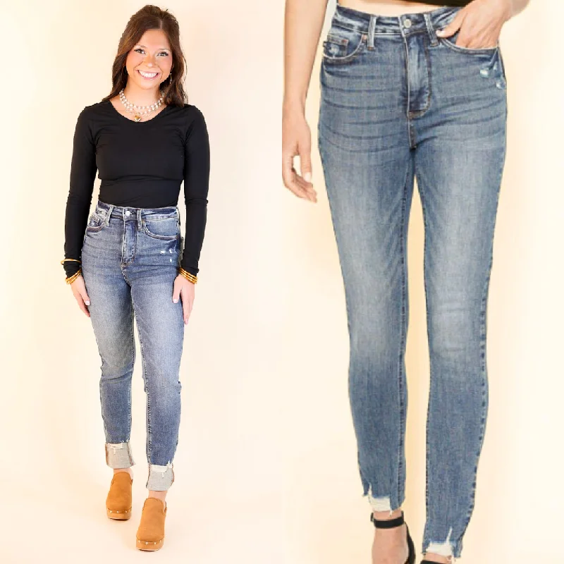 Judy Blue | Urban Essentials Tummy Control Skinny Jean with Destroy Hem in Vintage Medium Wash Limited Styles